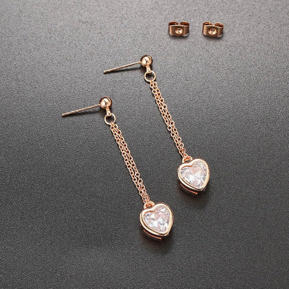 Rockyu ピアス レディース ハートモチーフ ピンクゴールド ジルコニア ロングチェーン 揺れるピアス