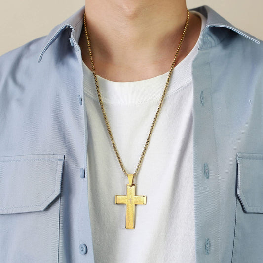 Rockyu クロスネックレス ステンレス メンズ ゴールド ブラック シルバー ペンダント