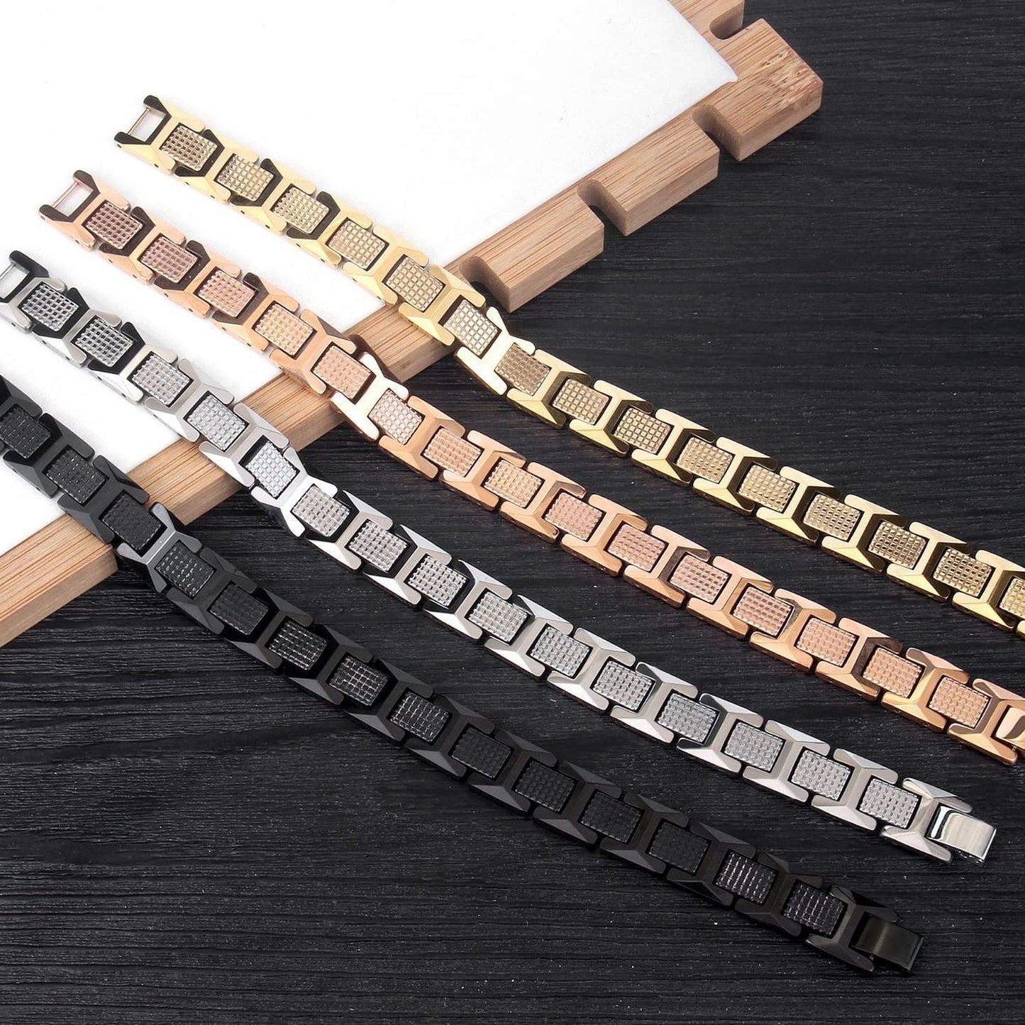 Rockyu ブレスレット メンズ タングステン 磁気 ブラック ゲルマニウム 幅12mm アレルギー対応