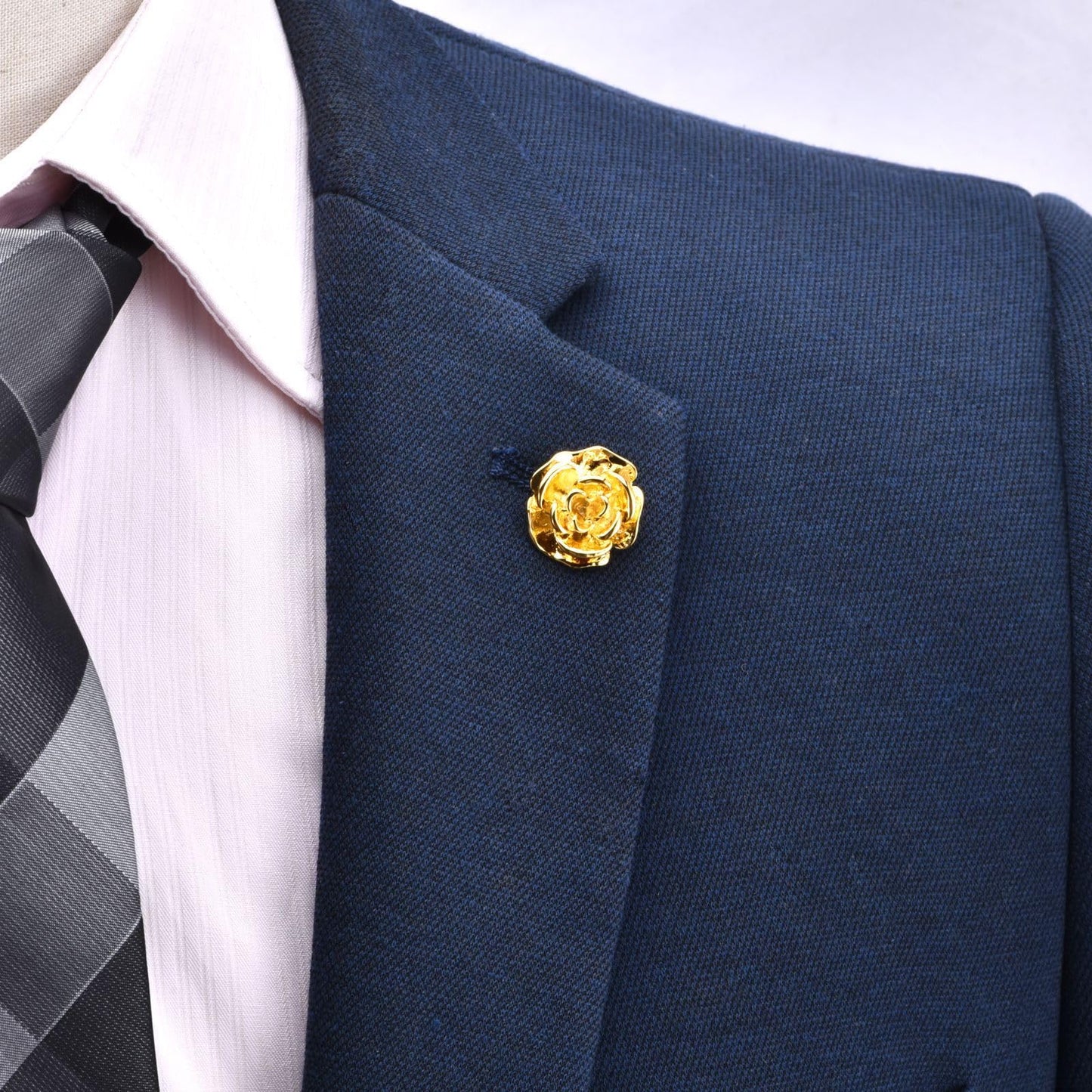 Rockyu ローズブローチ メンズ 花モチーフ 立体デザイン 合金 ゴールド/シルバー/ブラック