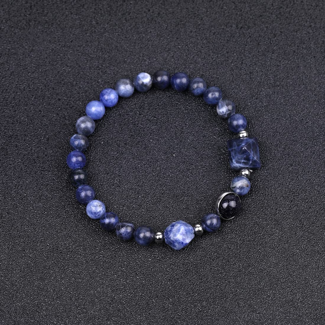 Rockyu ブレスレット レディース メンズ 天然石 パワーストーン 数珠 ピラミッド型ビーズ タイガーアイ ラピスラズリ ブラックオニキス 誕生日 プレゼント