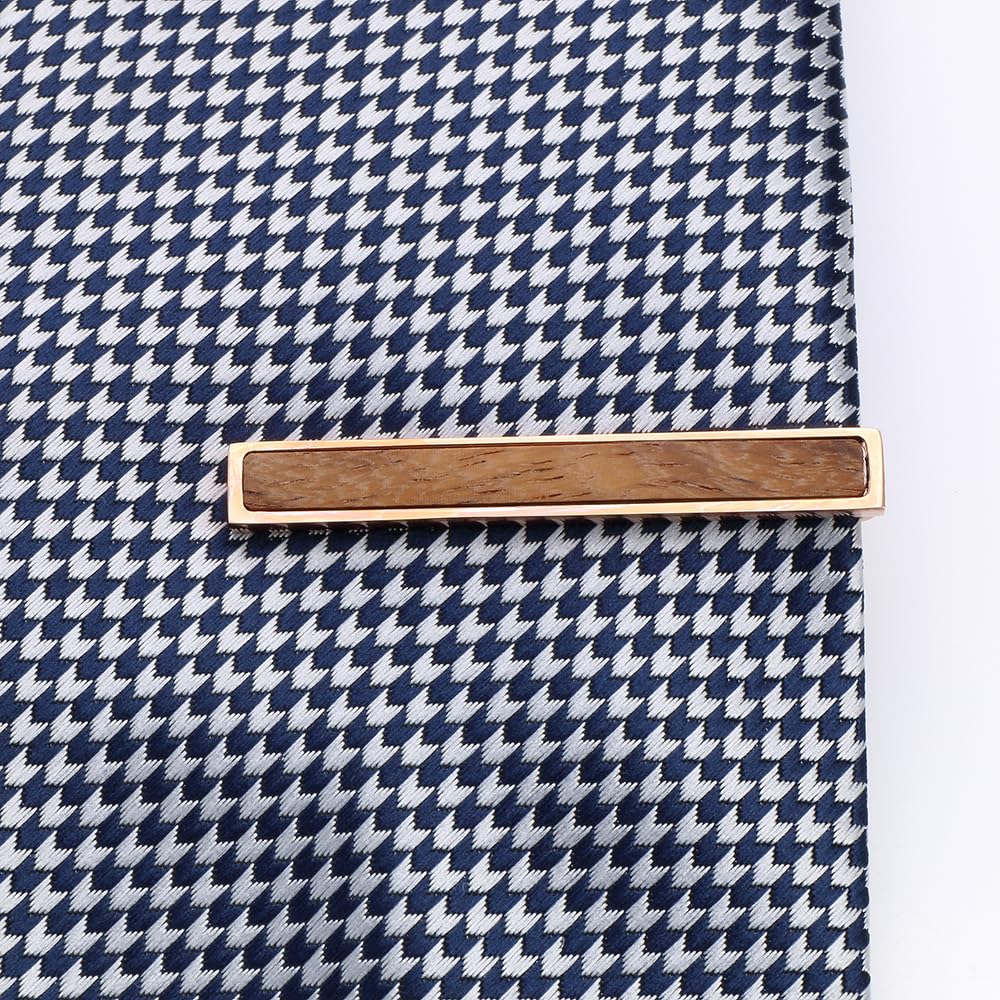 Rockyu 高級木製ネクタイピン｜3色展開（ゴールド・ローズゴールド・ガンメタル）