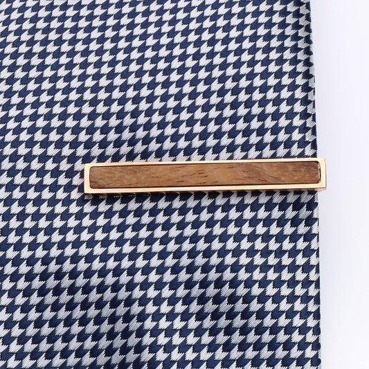 Rockyu ネクタイピン メンズ 木製 ステンレス 長方形デザイン ビジネス/ギフト用