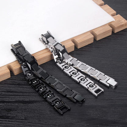 Rockyu ブレスレット メンズ タングステン 磁気 ブラック ゲルマニウム 幅12mm アレルギー対応