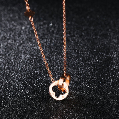 ダブルリングクローバーネックレス｜18金風ステンレス｜レディース シンプルペンダント
