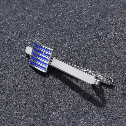 Rockyu ネクタイピン メンズ シルバー エナメル ストライプ 正方形 ビジネス 紳士