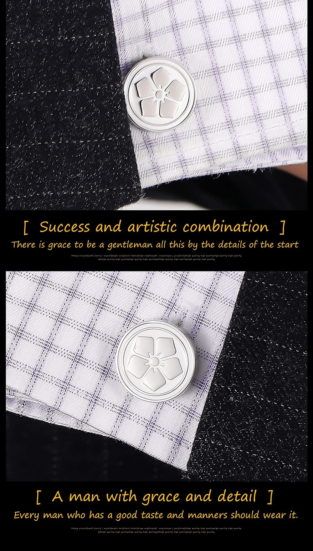 Rockyu 桜花カフス メンズ シルバー ラウンドカフス 鏡面仕上げ フラワーモチーフ