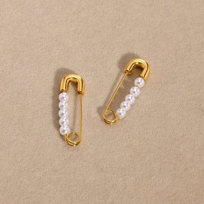 ピアス レディース ゴールド 安全ピンデザイン パール ステンレス製 金属アレルギー対応