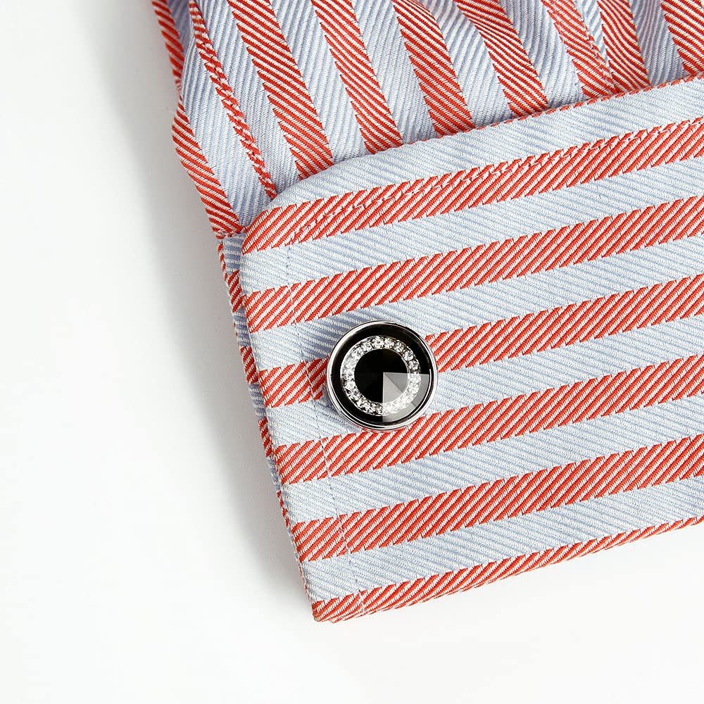 Rockyu メンズカフス ラウンドデザイン 大粒クリスタル シルバー ネイビーブルー カフリンクス