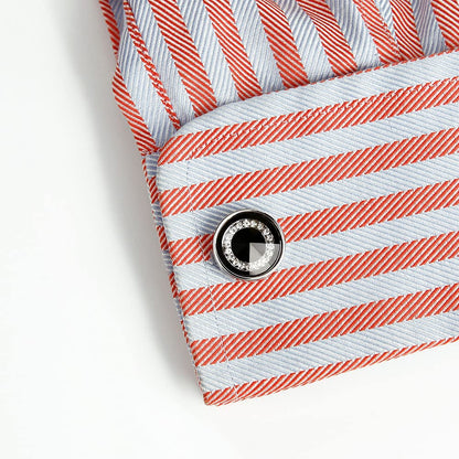 Rockyu メンズカフス ラウンドデザイン 大粒クリスタル シルバー ネイビーブルー カフリンクス