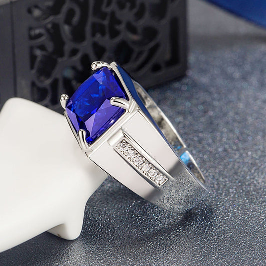 Rockyu メンズ 印台リング シルバー＆ブラック 瑪瑙×ジルコニア フリーサイズ ステンレス製 金属アレルギー対応