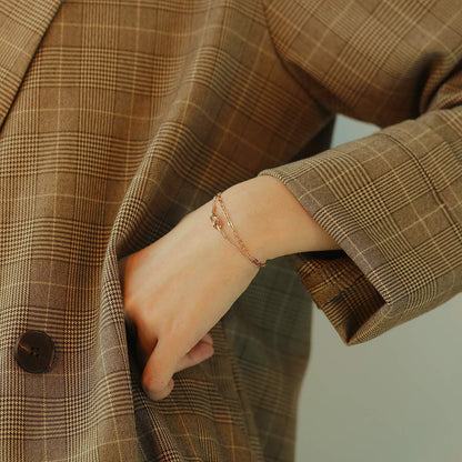 Rockyu ブレスレット レディース 18Kピンクゴールド 結び目モチーフ 2連チェーン