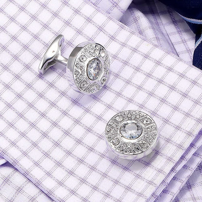 Rockyu カフスボタン メンズ おしゃれ シルバー ラウンド 大粒ジルコニア カフリンクス