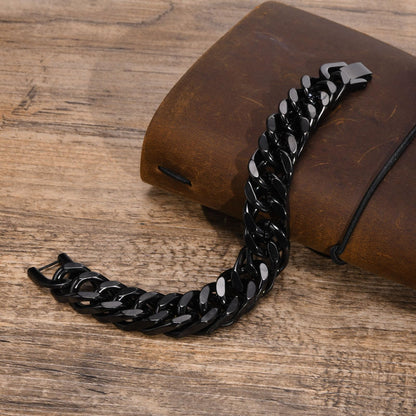 Rockyu メンズ 喜平チェーンブレスレット 太め ステンレス 黒・シルバー・ゴールド 金属アレルギー対応