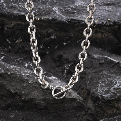 Rockyu ネックレス メンズ チェーンネックレス ステンレススチール 幅0.9cm 52cm OTバックル シルバー/ゴールド