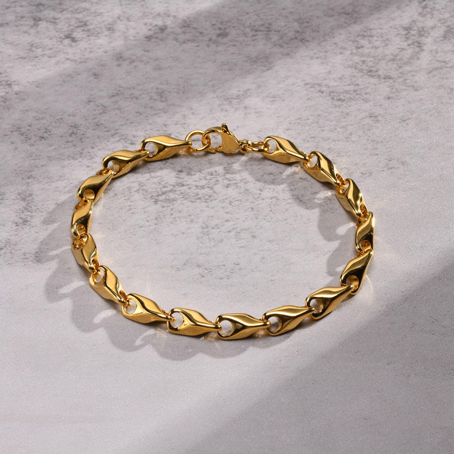 Rockyu メンズ デニムチェーンブレスレット｜ステンレス製 IPコーティング 21cm｜ゴールド・ブラック・シルバー｜金属アレルギー対応