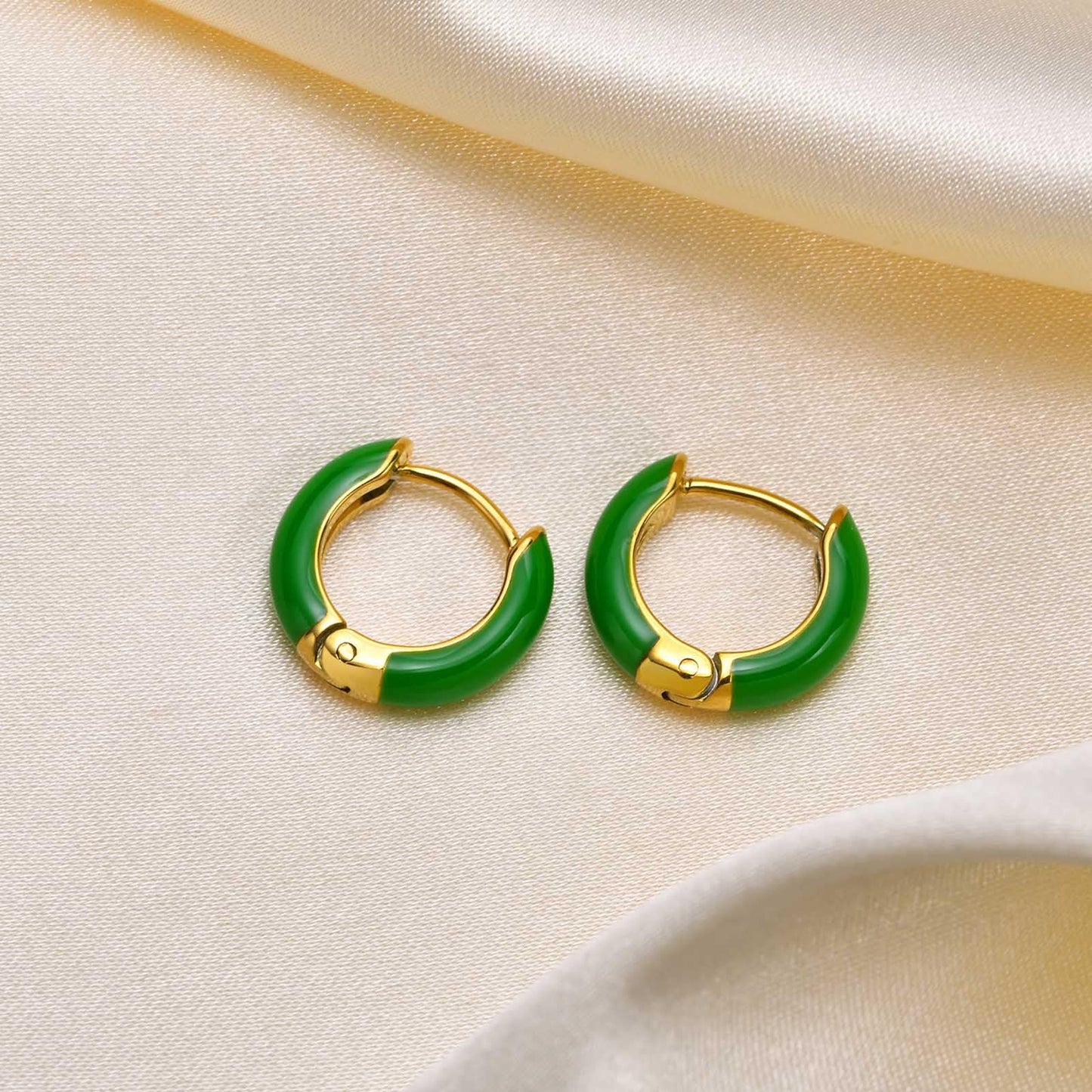 Rockyu レディース フープピアス 3色セット｜14.4mm 小さめ カラーエナメル フープ｜金属アレルギー対応 ステンレス製 18金コーティング