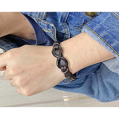 Rockyu ブレスレット メンズ レザー 無限大 ステンレス 繊維合成革 バングル