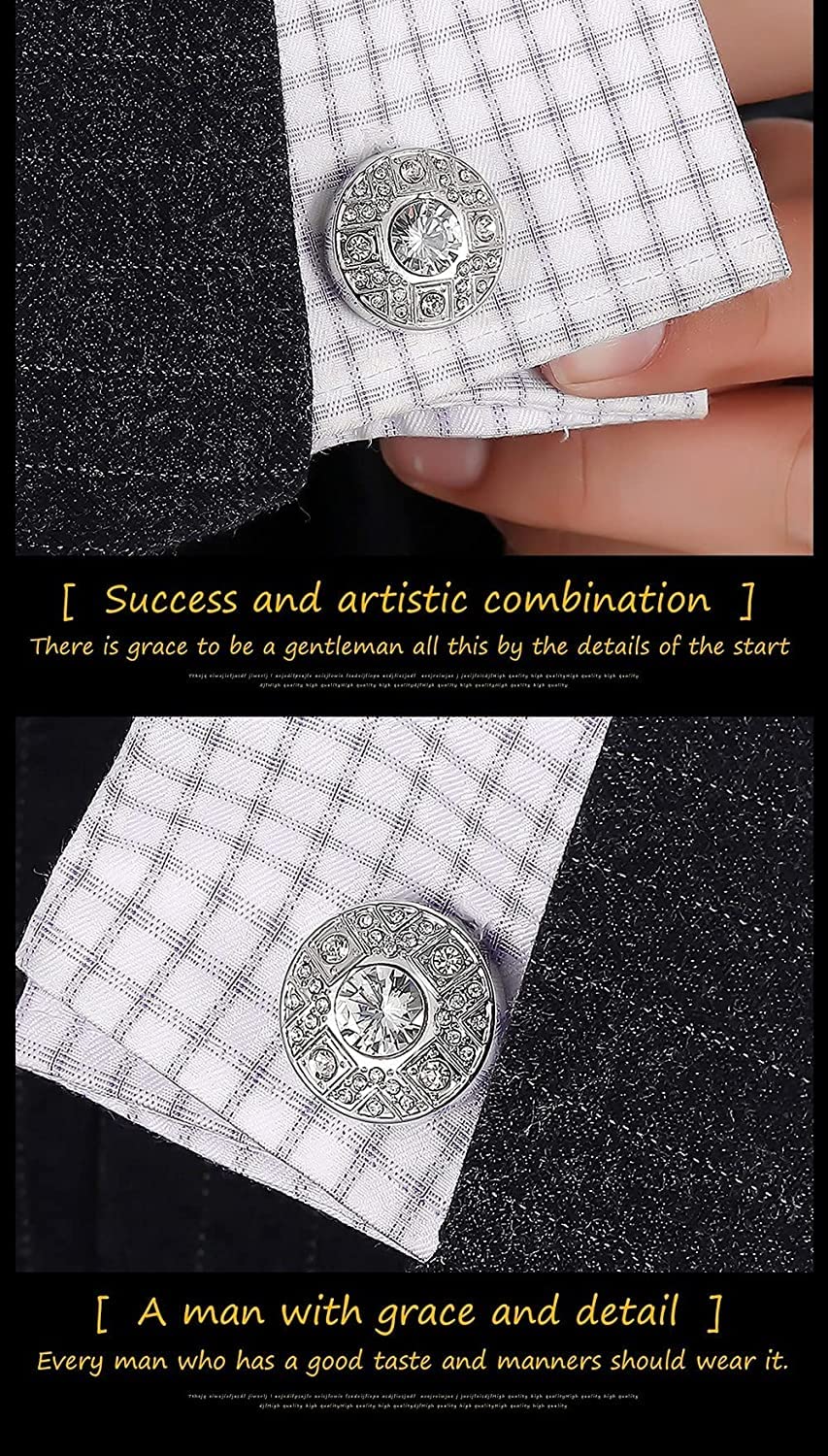 Rockyu カフスボタン メンズ おしゃれ シルバー ラウンド 大粒ジルコニア カフリンクス