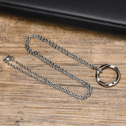 Rockyu メンズ リングネックレス｜ヴァイキング風メビウスデザイン｜ステンレス製 チェーン60cm 金属アレルギー対応 4色展開