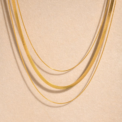 Rockyu ネックレス レディース ゴールド ステンレス製 三連チェーン 3.2mm 調整可能 IPゴールドメッキ アレルギー対応