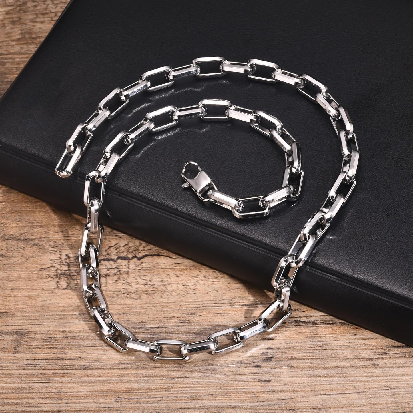 Rockyu ネックレス メンズ ステンレススチール シルバー ロングチェーン 太め ヒップホップ カジュアル アクセサリー