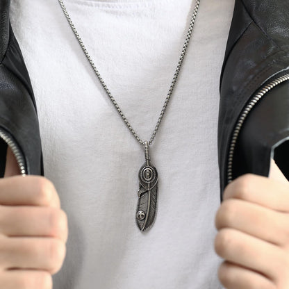 Rockyu ネックレス メンズ 羽根モチーフ ペンダント ステンレス製 ミラー仕上げ 金属アレルギー対応