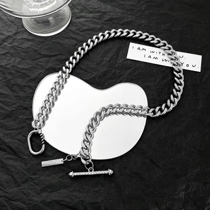 Rockyu ネックレス メンズ シルバー 喜平チェーン マンテル チタン バーペンダント 金属アレルギー対応