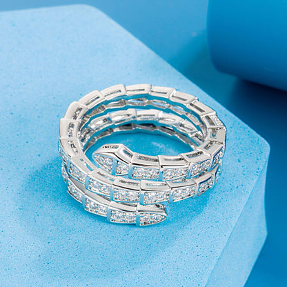 Rockyu スネークリング レディース フリーサイズ ジルコニア 蛇指輪 金属アレルギー対応