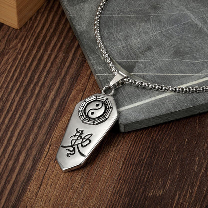 Rockyu ネックレス メンズ チタン 八卦メダル ペンダント 18K ゴールド刻印風 ニューヨークスタイル