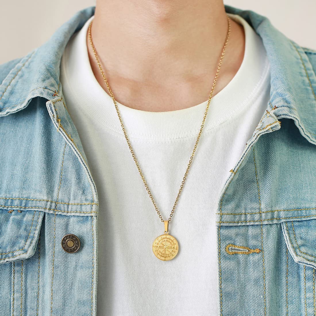 Rockyu ネックレス メンズ シルバー ゴールド ブラック コイン 星形ペンダント チタン製 アクセサリー