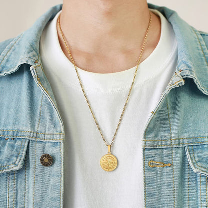 Rockyu ネックレス メンズ シルバー ゴールド ブラック コイン 星形ペンダント チタン製 アクセサリー