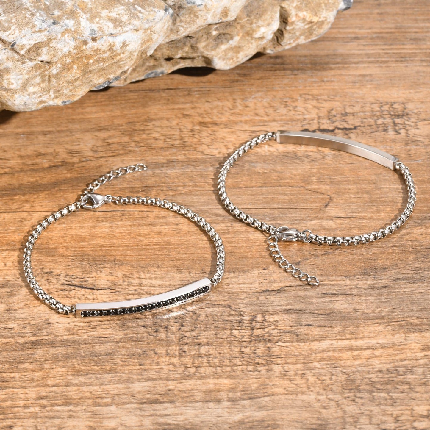 ペアブレスレット キュービックジルコニア付き｜ゴールド＆シルバー ステンレスチェーン