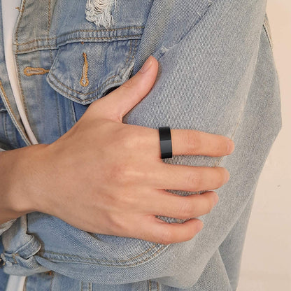 Rockyu タングステン リング メンズ ブルー×ブラック 8mm幅 重厚リング 高硬度鏡面仕上げ