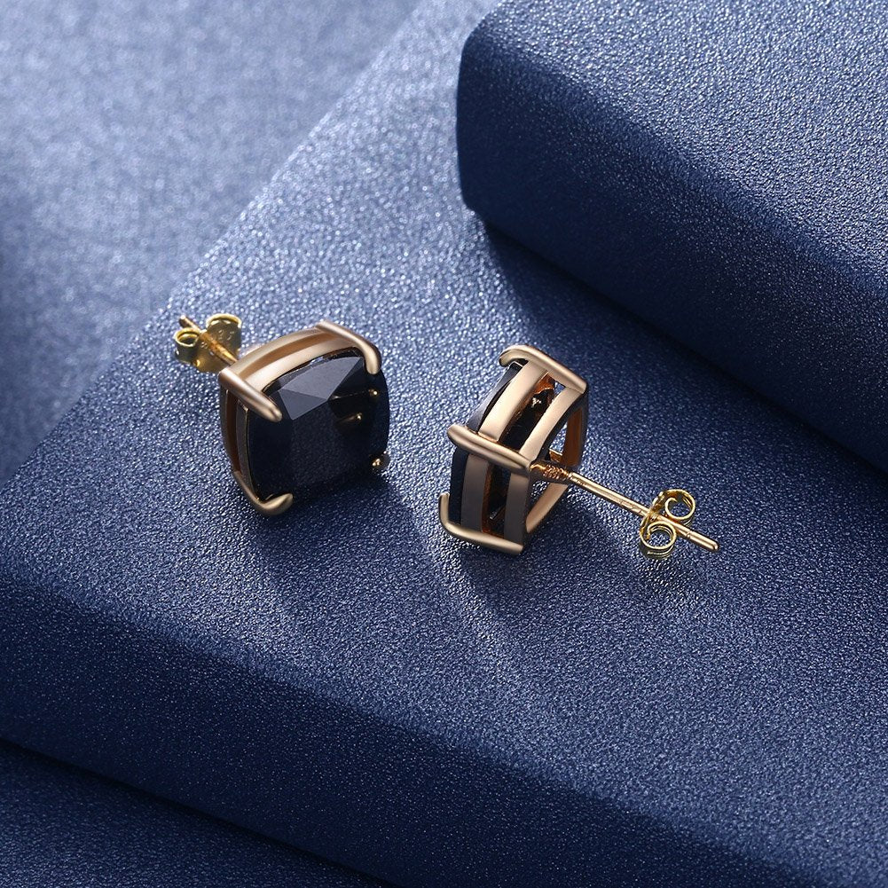 Rockyu スクエアカット オニキス風 レディースピアス シルバー925 一粒デザイン アジアンエスニック風