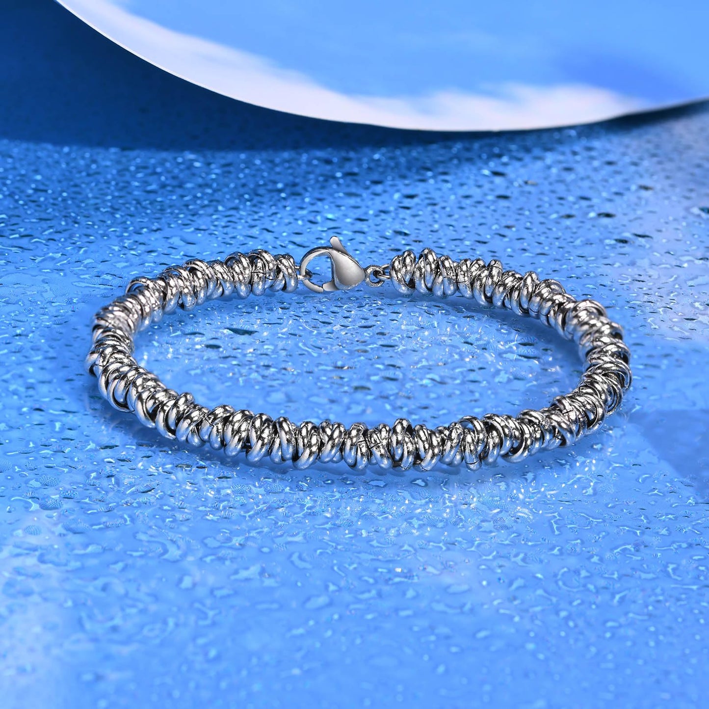 Rockyu 開口輪チェーンブレスレット｜ステンレス製 シルバー｜19.5cm・22cm｜ユニセックスデザイン 金属アレルギー対応