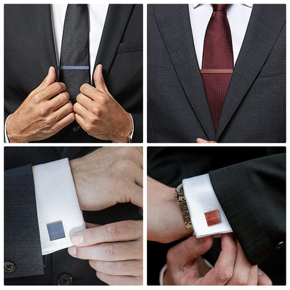 Rockyu タイピン 3本セット メンズ 木製ネクタイピン 赤 青 黒 ボックス付き ビジネス＆フォーマル対応