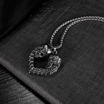 Rockyu ネックレス メンズ ステンレス製 髑髏ハートペンダント ロック風 金属アレルギー対応 ギフト