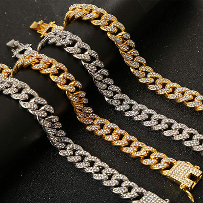 Rockyu 12mm キューバンチェーンブレスレット メンズ – ジルコニア煌めく喜平チェーン（全6種）