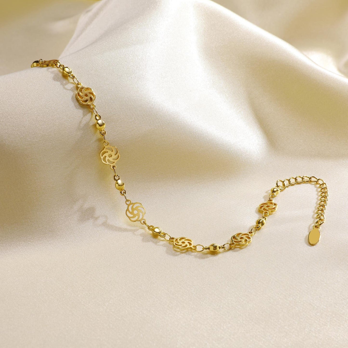 アンクレット レディース ゴールド ステンレス 18金仕上げ 風車モチーフ ビーズ 透かし彫り 金属アレルギー対応