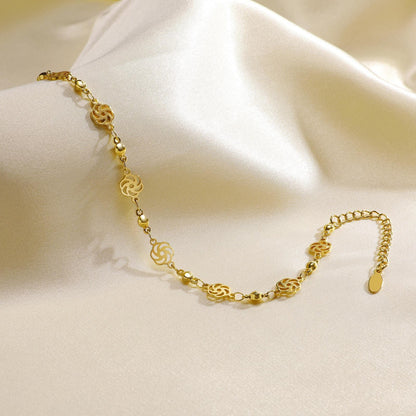 アンクレット レディース ゴールド ステンレス 18金仕上げ 風車モチーフ ビーズ 透かし彫り 金属アレルギー対応