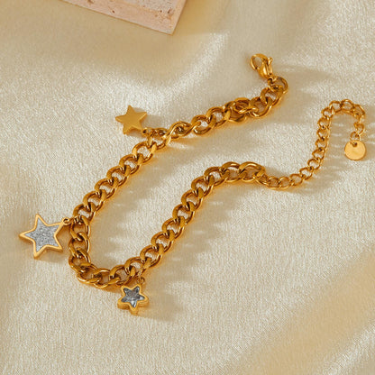 Rockyu ブレスレット レディース ゴールド 星型チャーム ジルコニア付き ステンレスチェーン