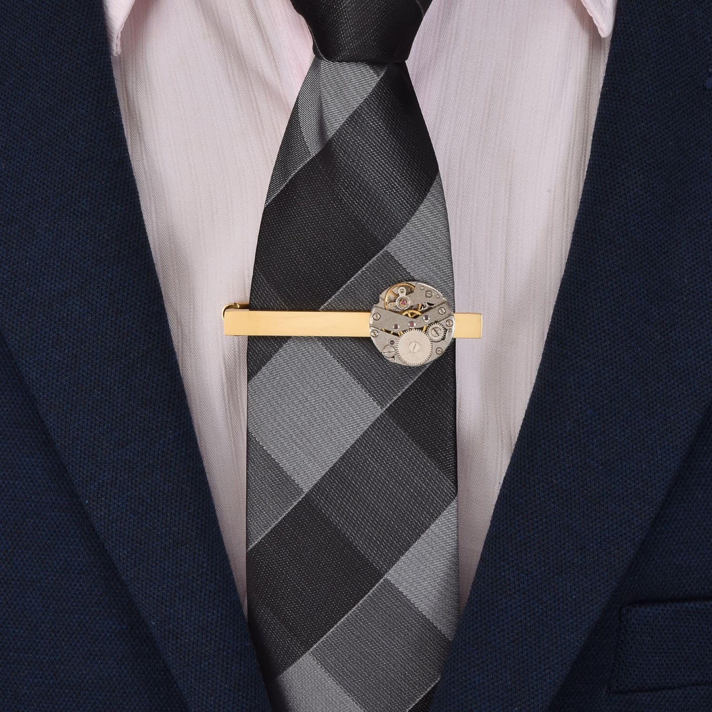 Rockyu 時計ムーブメントネクタイピン ゴールド ステンレス製