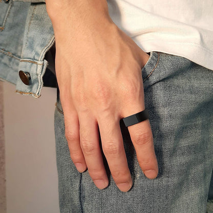 Rockyu タングステン リング メンズ ブルー×ブラック 8mm幅 重厚リング 高硬度鏡面仕上げ