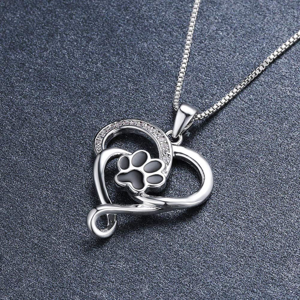 Rockyu ネックレス レディース シルバー925 ハート ペンダント 肉球 ジルコニア入り おしゃれ アクセサリー