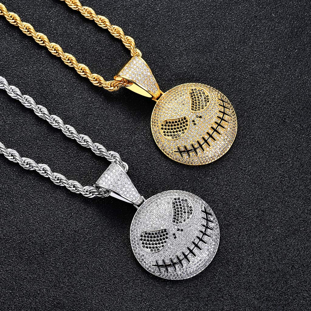 Rockyu ネックレス メンズ ドクロ ジルコニア シルバー ゴールド ステンレス ペンダント