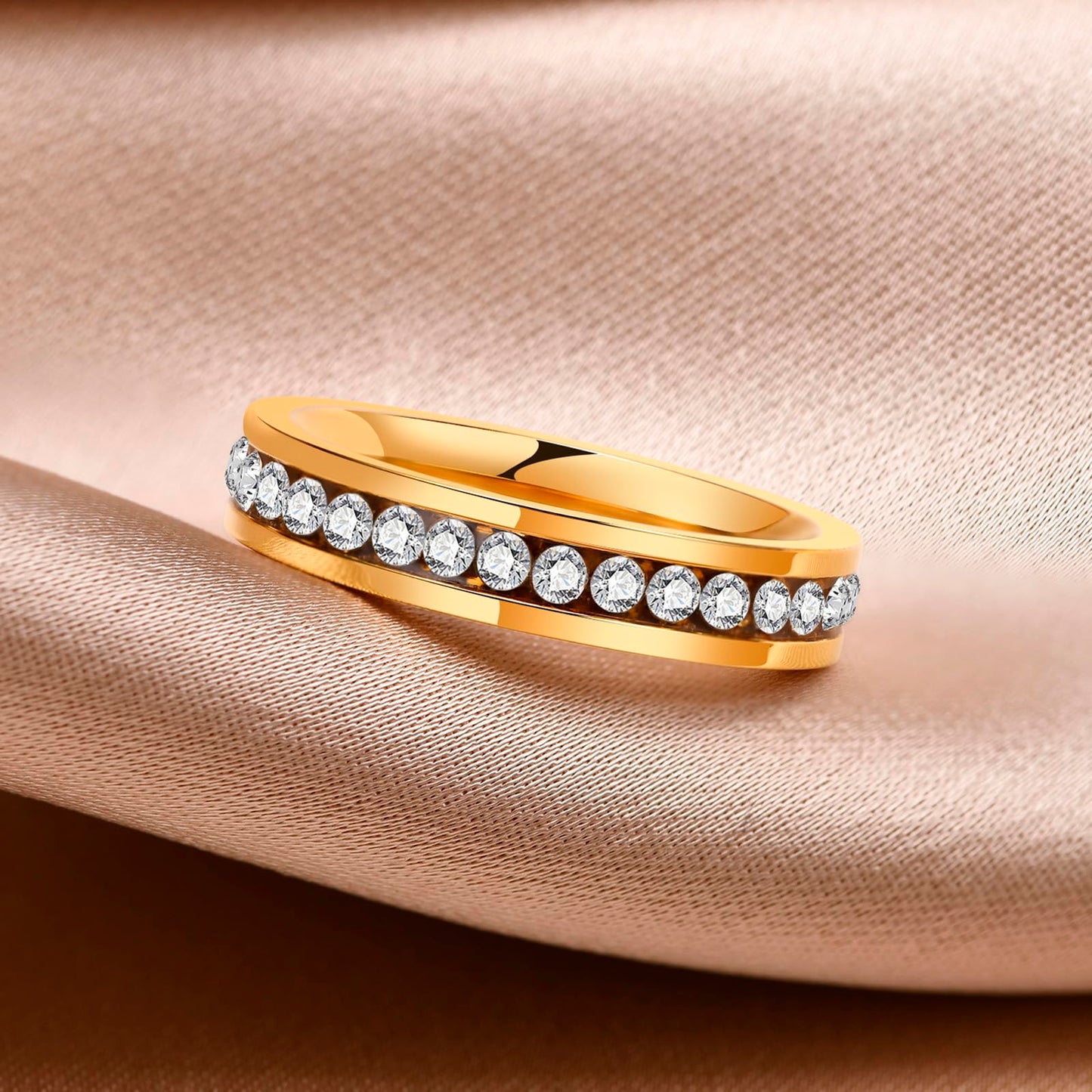 Rockyu レディースリング ステンレス エタニティデザイン AAA級ジルコニア ハーフタイプ 金属アレルギー対応 記念日ギフト