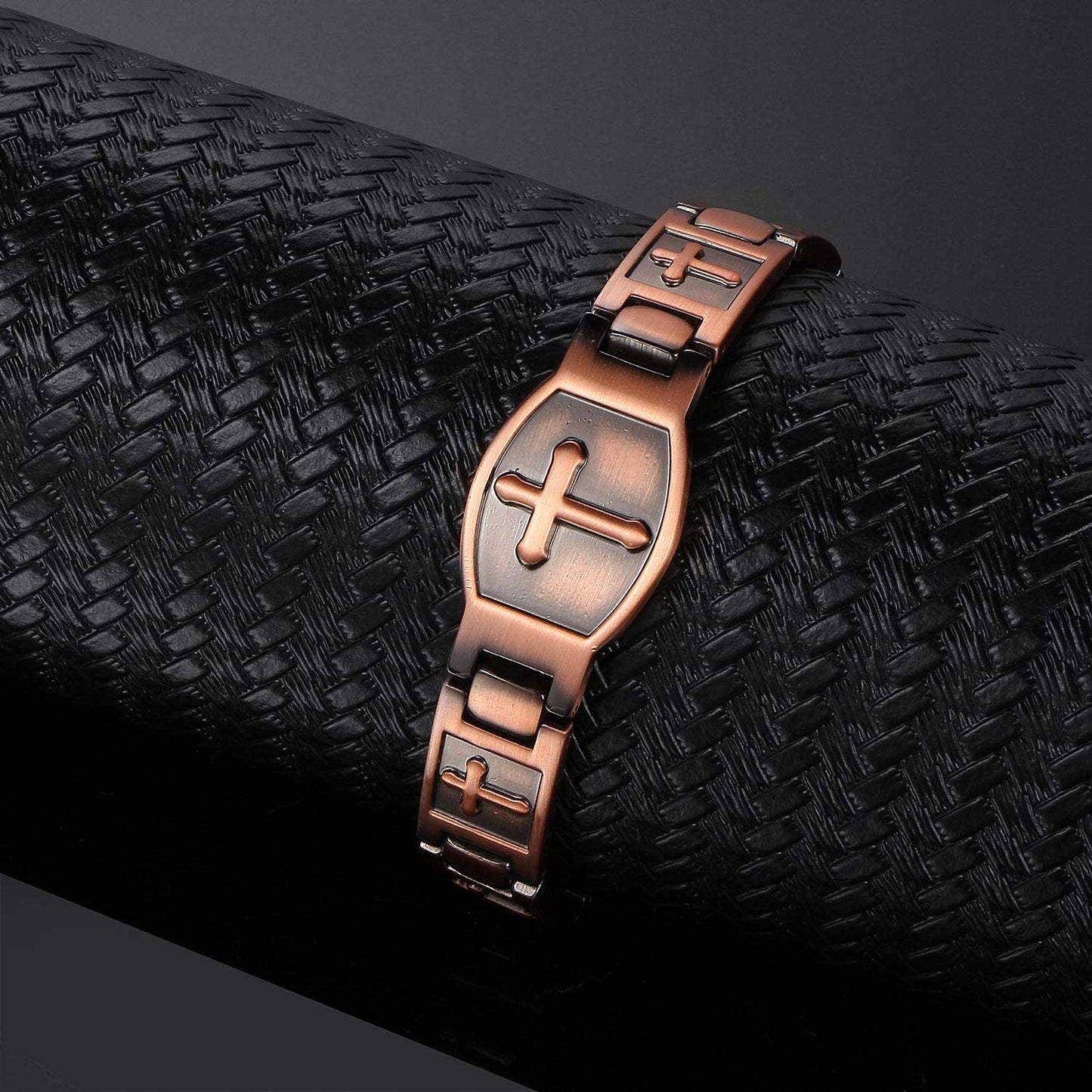 Rockyu 赤銅クロス磁気ブレスレット メンズ 静電気除去