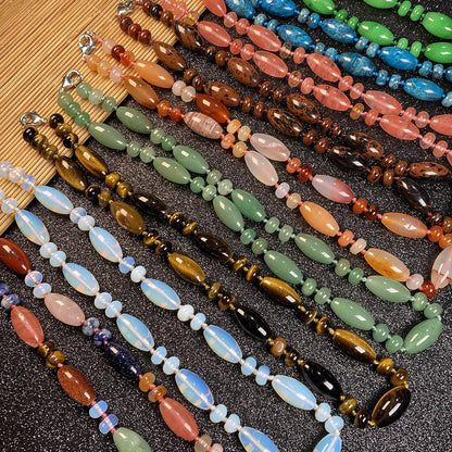 Rockyu 天然石ビーズ ロングネックレス レディース メンズ兼用 数珠風セーターチェーン