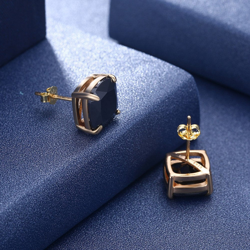 Rockyu スクエアカット オニキス風 レディースピアス シルバー925 一粒デザイン アジアンエスニック風